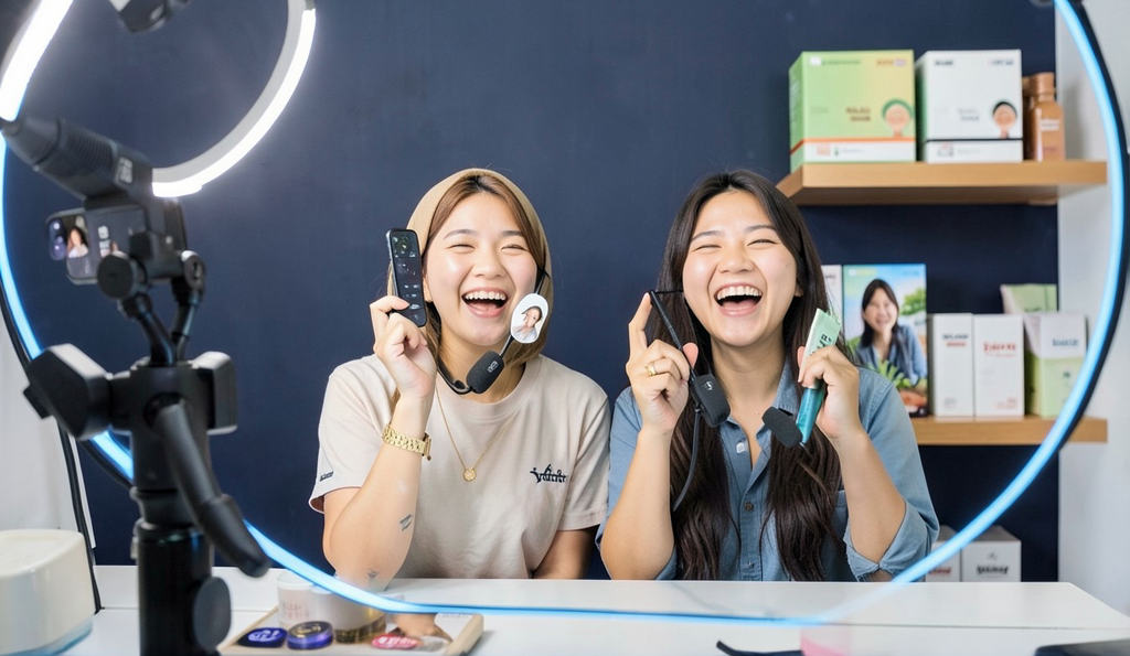 Sesi live streaming produk di studio