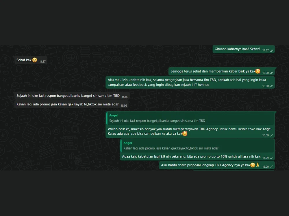 Tangkapan layar percakapan WhatsApp dengan klien