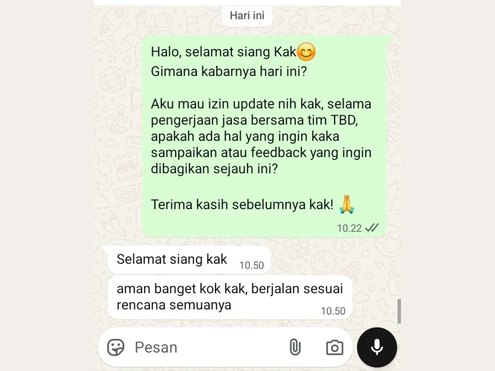 Tangkapan layar percakapan WhatsApp dengan klien